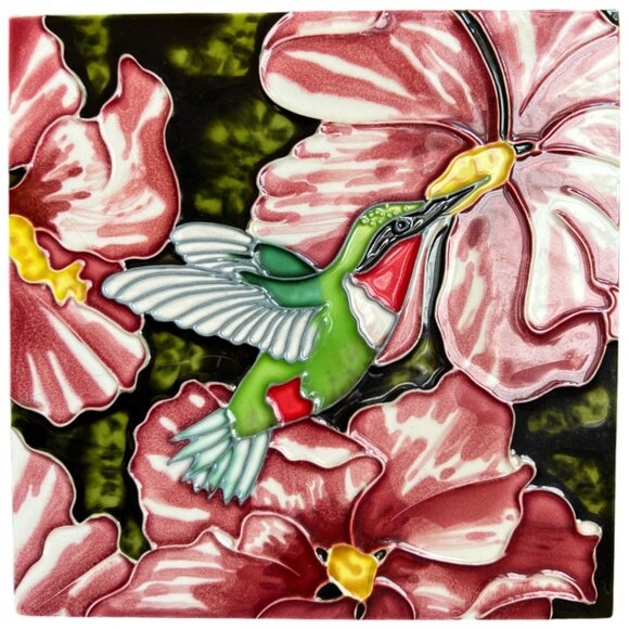 EN VOGUE Hand-Crafted 3D Hummingbird Art Tile Freestanding Hanging 8" Sq READ - Picture 6 of 15